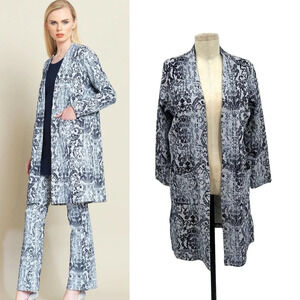 Clara Sun Woo Scroll Filigree Long Open Front Cardigan Blue‎ Gray Size Small